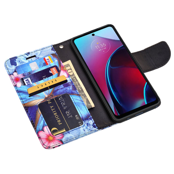 motorola moto g stylus 5g 2022 wallet case - blue butterfly - www.coverlabusa.com