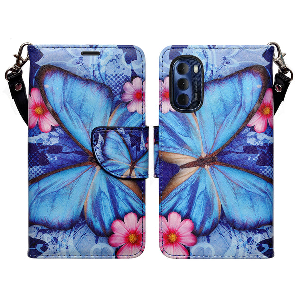 motorola moto g stylus 5g 2022 wallet case - blue butterfly - www.coverlabusa.com