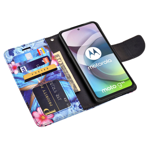 motorola one 5g ace wallet case - blue butterfly - www.coverlabusa.com