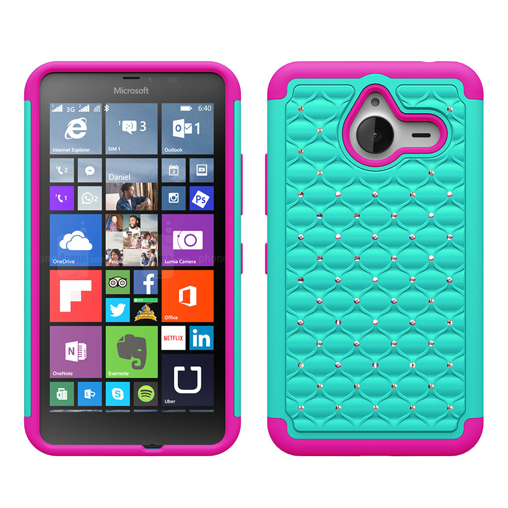 Microsoft Lumia 640 XL Rhinestone Case - teal/Hot Pink - www.coverlabusa.com