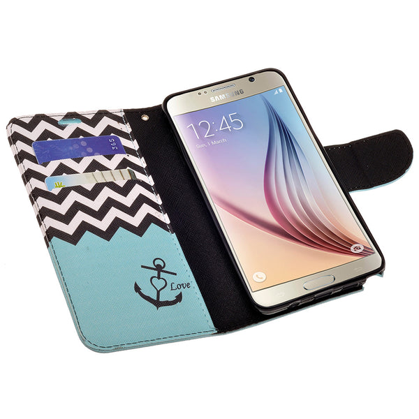 amsung galaxy note5 leather wallet case - teal anchor - www.coverlabusa.com