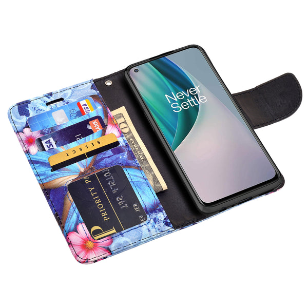oneplus nord n10 5g wallet case - blue butterfly - www.coverlabusa.com