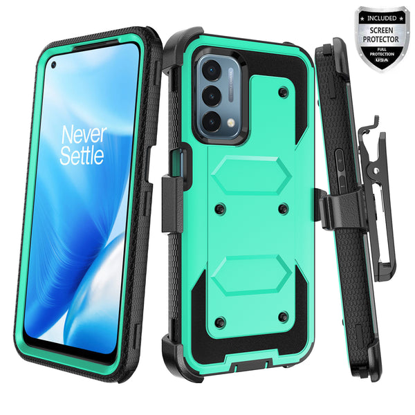 oneplus nord n200 5g heavy duty holster case - teal - www.coverlabusa.com