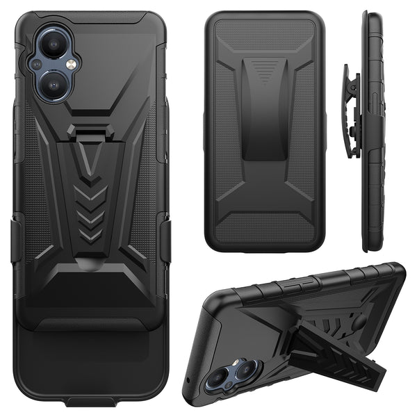 holster kickstand hyhrid phone case for oneplus nord n20 5g - black - www.coverlabusa.com