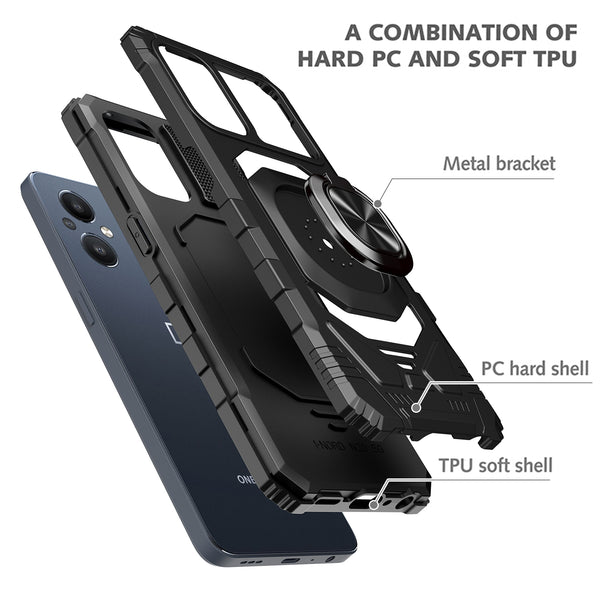 ring car mount kickstand hyhrid phone case for oneplus nord n20 5g - black - www.coverlabusa.com