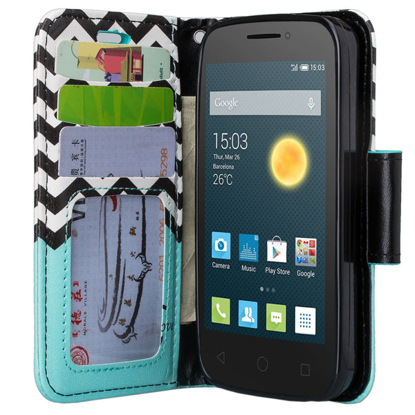 Alcatel Onetouch Pixi Plusar Pu leather wallet case - teal anchor - www.coverlabusa.com