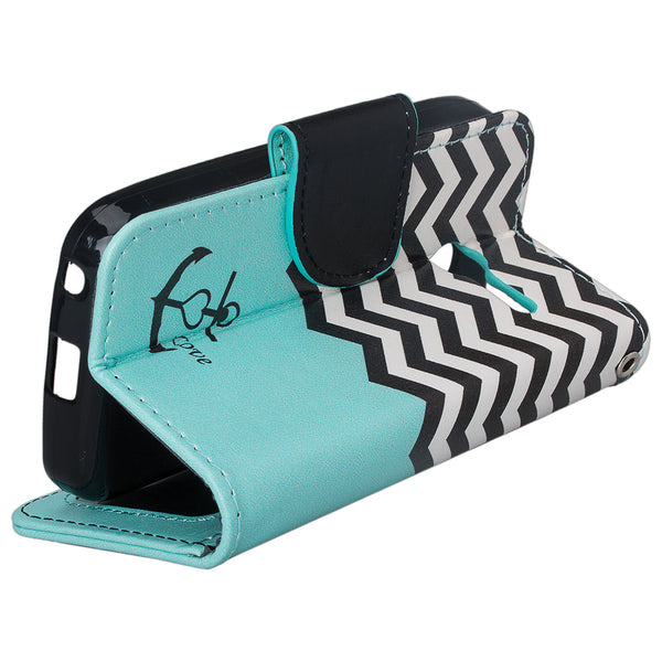 Alcatel Onetouch Pixi Plusar Pu leather wallet case - teal anchor - www.coverlabusa.com