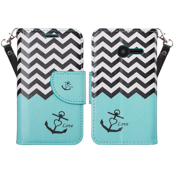 Alcatel Onetouch Pixi Plusar Pu leather wallet case - teal anchor - www.coverlabusa.com