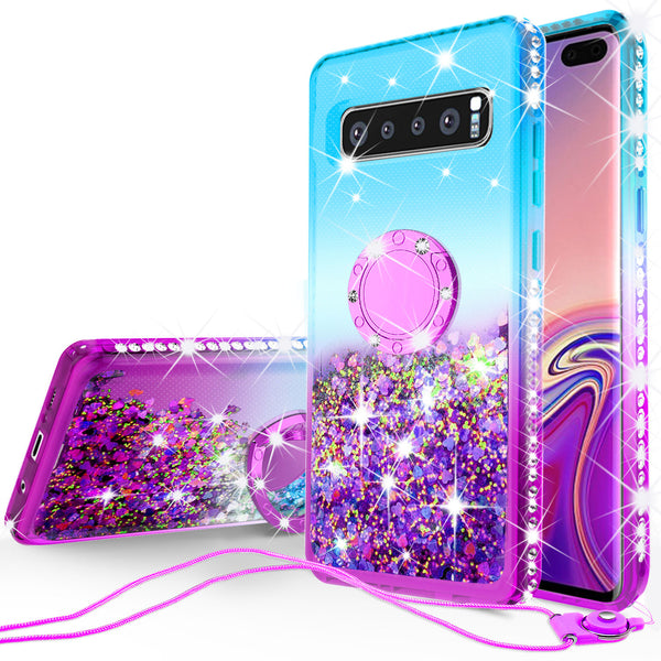 glitter ring phone case for samsung galaxy s10e - teal gradient - www.coverlabusa.com 