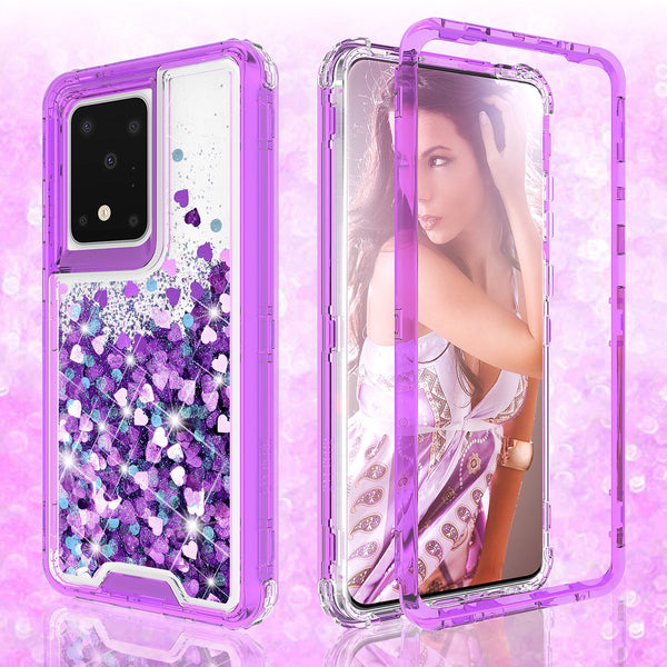 hard clear glitter phone case for samsung galaxy s20 plus - purple - www.coverlabusa.com