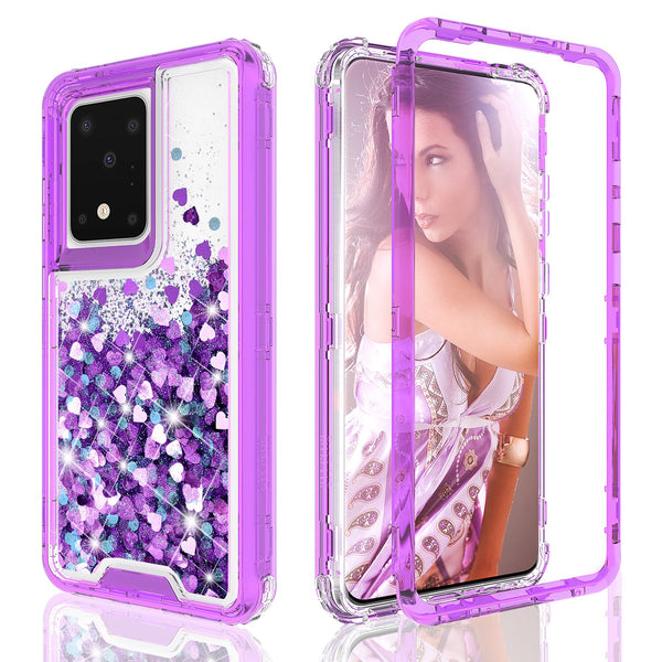 hard clear glitter phone case for samsung galaxy s20 ultra- purple - www.coverlabusa.com