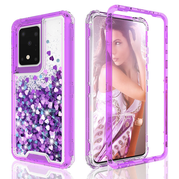 hard clear glitter phone case for samsung galaxy s20 - purple - www.coverlabusa.com