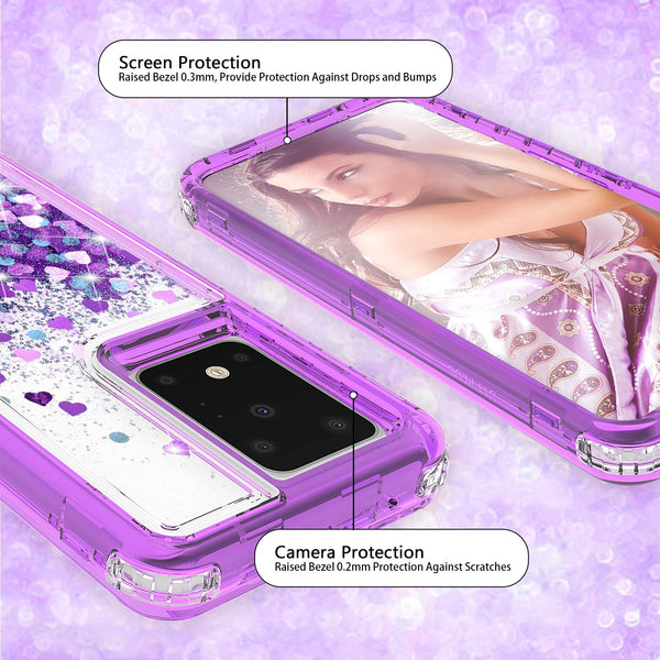 hard clear glitter phone case for samsung galaxy s20 - purple - www.coverlabusa.com