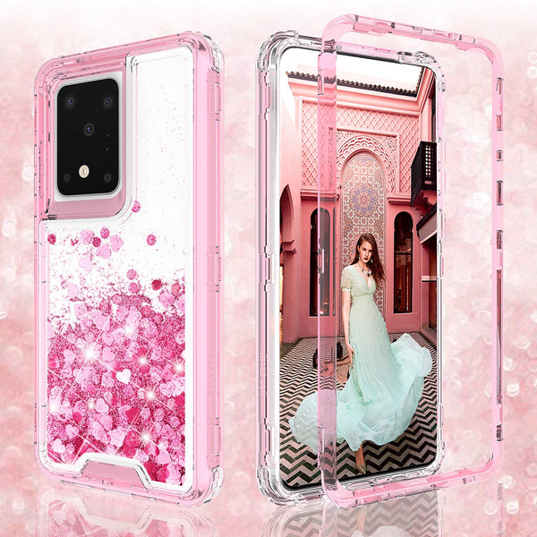 hard clear glitter phone case for samsung galaxy s20 plus - pink - www.coverlabusa.com
