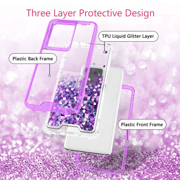 hard clear glitter phone case for samsung galaxy s20 plus - purple - www.coverlabusa.com