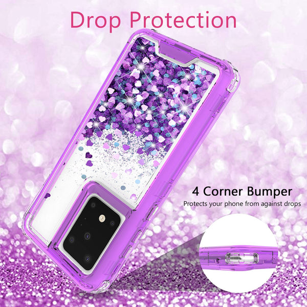 hard clear glitter phone case for samsung galaxy s20 - purple - www.coverlabusa.com