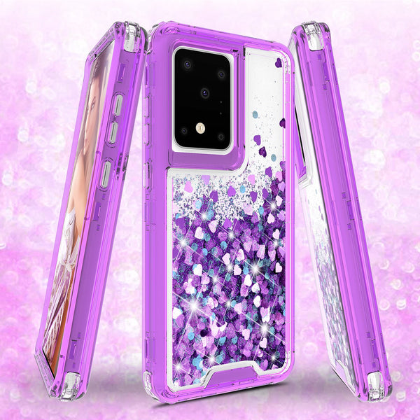 hard clear glitter phone case for samsung galaxy s20 ultra- purple - www.coverlabusa.com