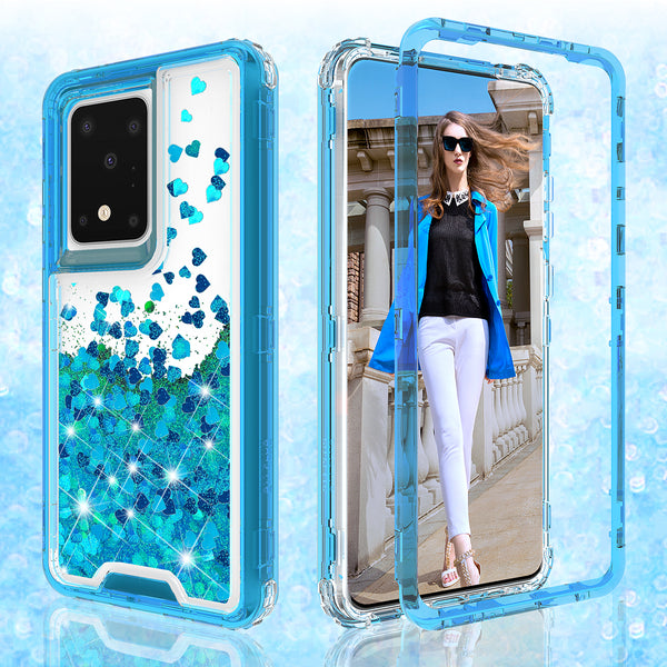 hard clear glitter phone case for samsung galaxy s20 ultra - teal - www.coverlabusa.com 