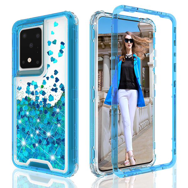 hard clear glitter phone case for samsung galaxy s20 ultra - teal - www.coverlabusa.com 