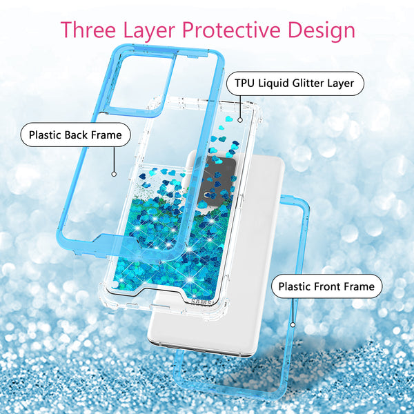 hard clear glitter phone case for samsung galaxy s20 ultra - teal - www.coverlabusa.com 