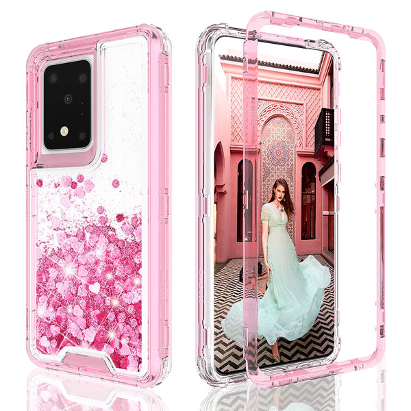 hard clear glitter phone case for samsung galaxy s20 plus - pink - www.coverlabusa.com