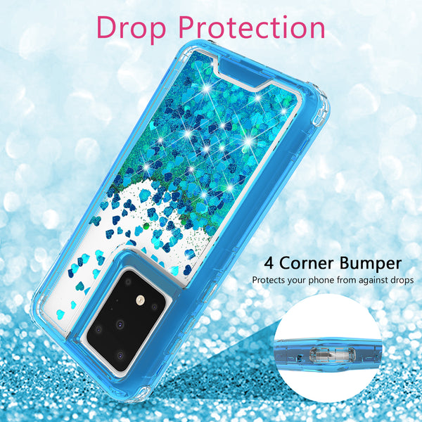 hard clear glitter phone case for samsung galaxy s20 ultra - teal - www.coverlabusa.com 