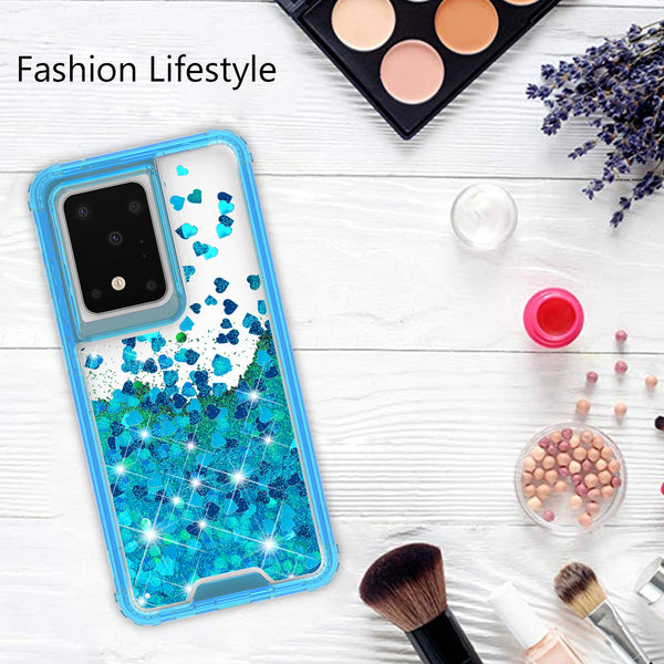 hard clear glitter phone case for samsung galaxy s20 ultra - teal - www.coverlabusa.com 