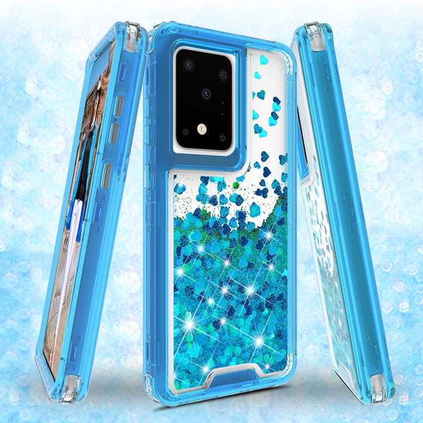 hard clear glitter phone case for samsung galaxy s20 - teal - www.coverlabusa.com 