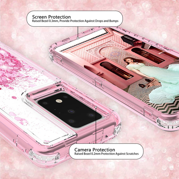 hard clear glitter phone case for samsung galaxy s20 plus - pink - www.coverlabusa.com