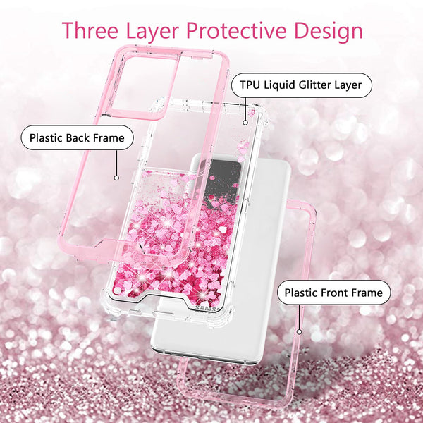 hard clear glitter phone case for samsung galaxy s20 plus - pink - www.coverlabusa.com