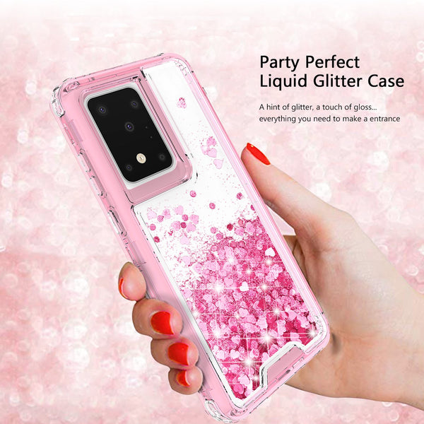 hard clear glitter phone case for samsung galaxy s20 plus - pink - www.coverlabusa.com