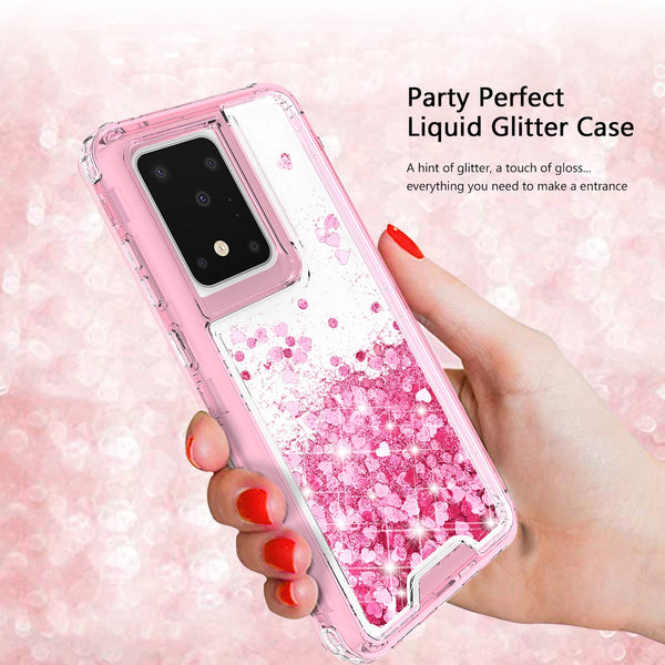 hard clear glitter phone case for samsung galaxy s20 - pink - www.coverlabusa.com 