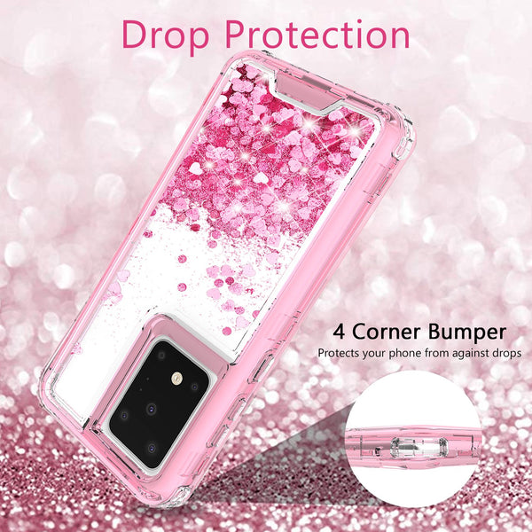 hard clear glitter phone case for samsung galaxy s20 - pink - www.coverlabusa.com 