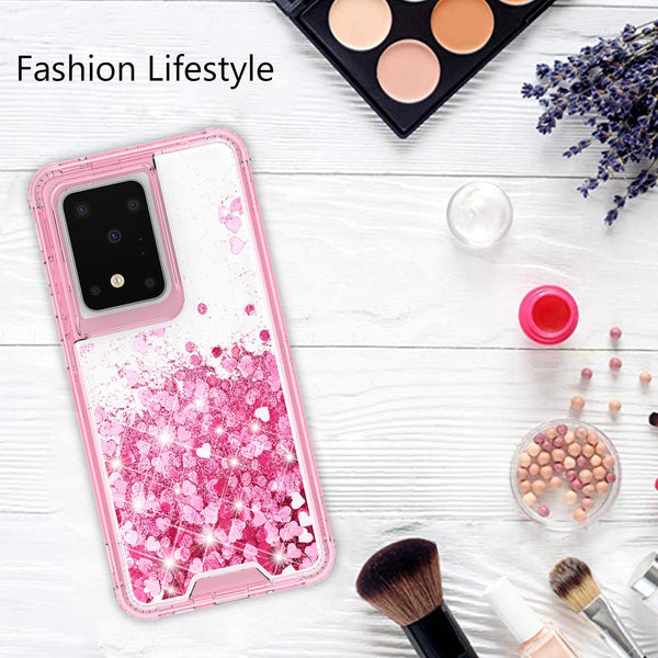 hard clear glitter phone case for samsung galaxy s20 plus - pink - www.coverlabusa.com