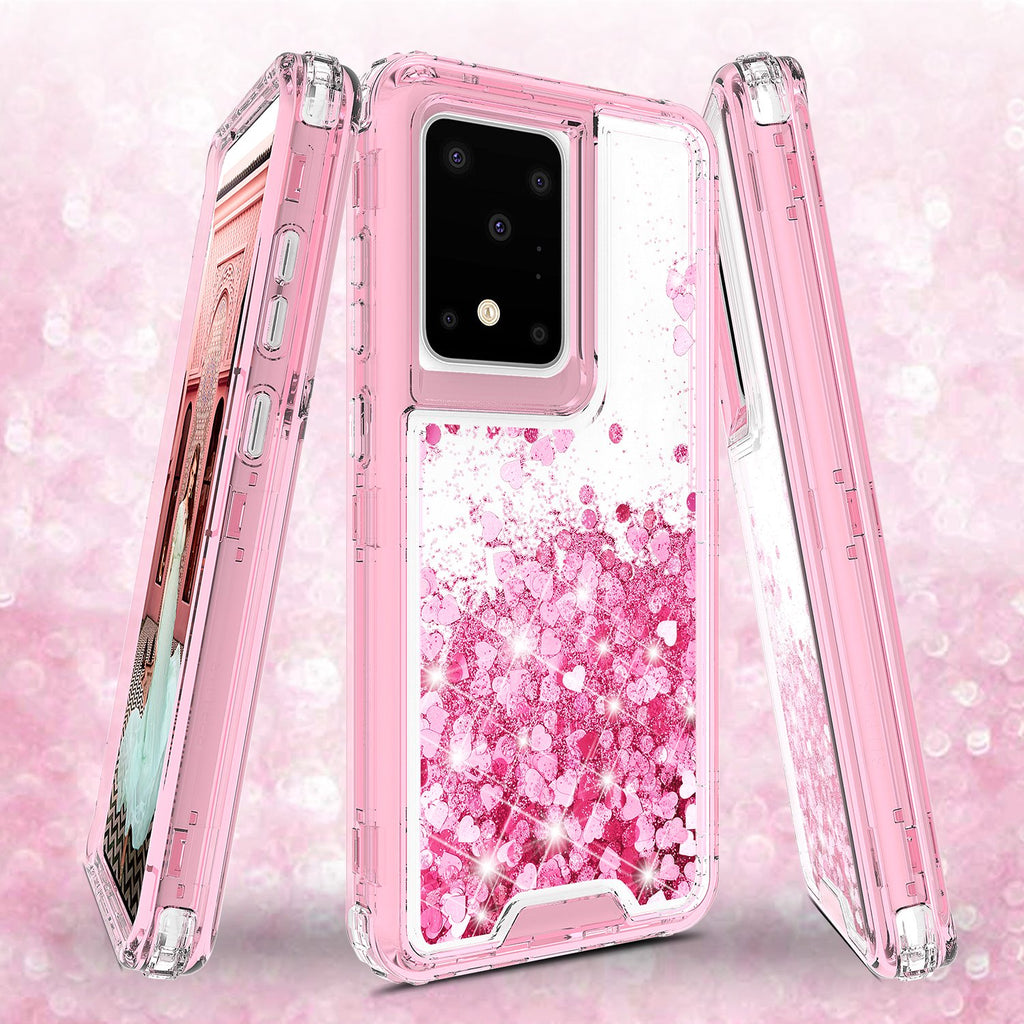 hard clear glitter phone case for samsung galaxy s20 - pink - www.coverlabusa.com 