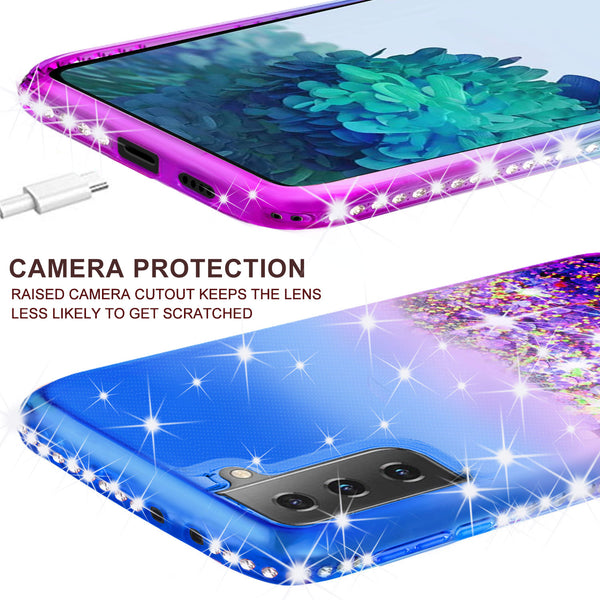 glitter phone case for samsung galaxy s21 plus - blue/purple gradient - www.coverlabusa.com
