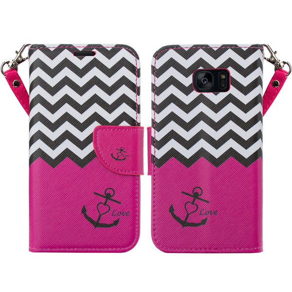 samsung galaxy s7 active leather wallet case - hot pink anchor - www.coverlabusa.com