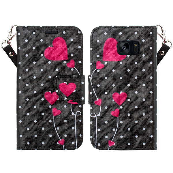 samsung galaxy s7 active leather wallet case - polka dot hearts - www.coverlabusa.com