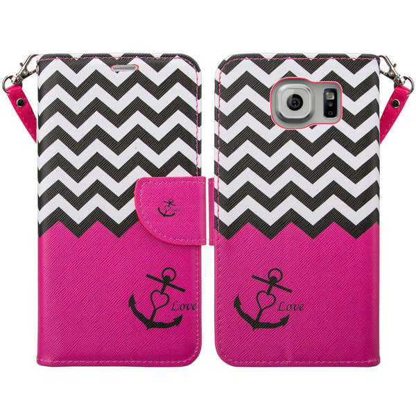 galaxy S6 Edge Plus cover, galaxy S6 Edge Plus wallet case - Hot Pink Anchor - www.coverlabusa.com