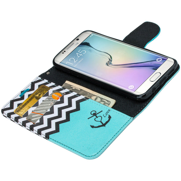 samsung galaxy S6 Edge magnetic flip wallet case - Teal Anchor - www.coverlabusa.com