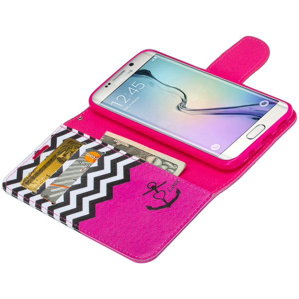 galaxy S6 Edge Plus cover, galaxy S6 Edge Plus wallet case - Hot Pink Anchor - www.coverlabusa.com