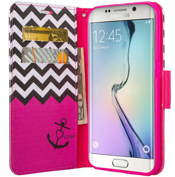 galaxy S6 Edge Plus cover, galaxy S6 Edge Plus wallet case - Hot Pink Anchor - www.coverlabusa.com