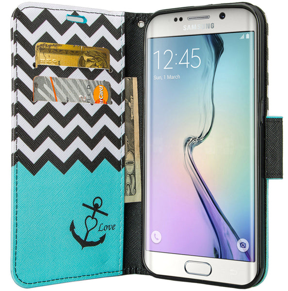 samsung galaxy S6 Edge magnetic flip wallet case - Teal Anchor - www.coverlabusa.com