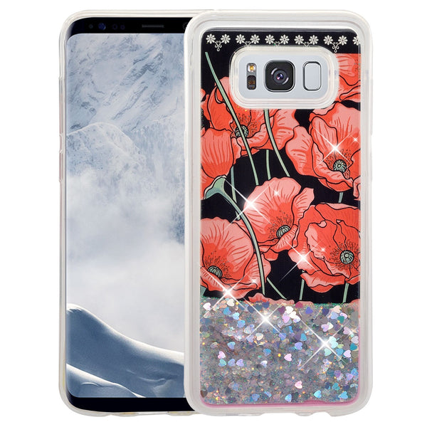 galaxy s8 plus liquid sparkle quicksand case - red roses - www.coverlabusa.com