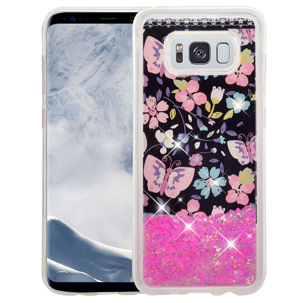 galaxy s8  liquid sparkle quicksand case - pink butterfly - www.coverlabusa.com
