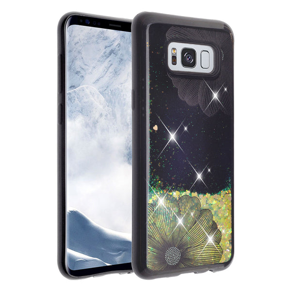 galaxy s8  liquid sparkle quicksand case - black flower - www.coverlabusa.com