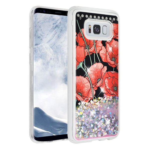 galaxy s8 plus liquid sparkle quicksand case - red roses - www.coverlabusa.com