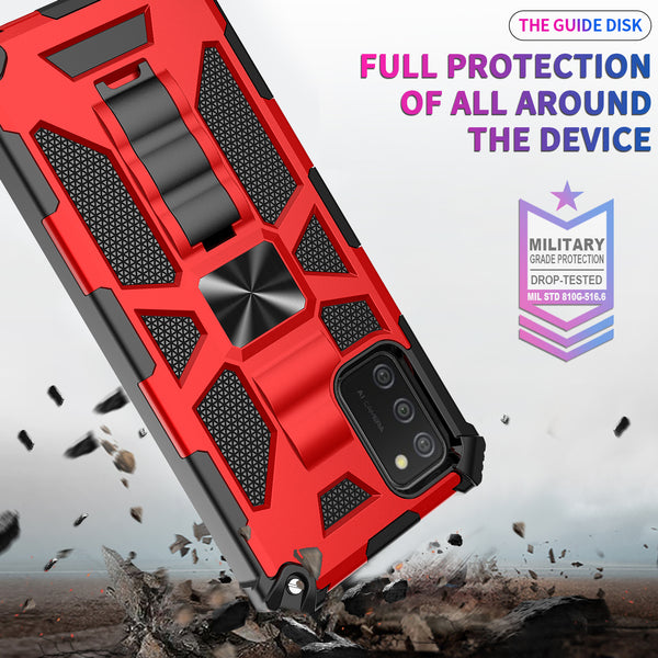 ring car mount kickstand hyhrid phone case for samsung galaxy a02s - red - www.coverlabusa.com