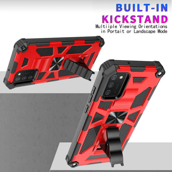 ring car mount kickstand hyhrid phone case for samsung galaxy a02s - red - www.coverlabusa.com