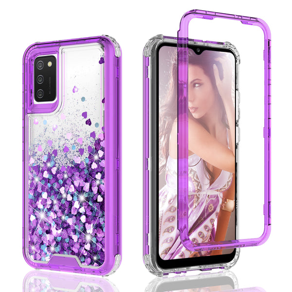 hard clear glitter phone case for samsung galaxy a02s - purple - www.coverlabusa.com